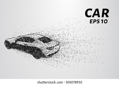 Car from the particles. Car crumbles into small dots and circles.