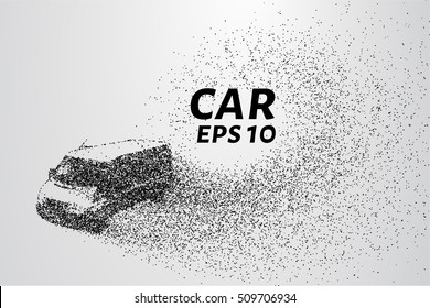 Car from the particles. Car crumbles into small circles and dots.