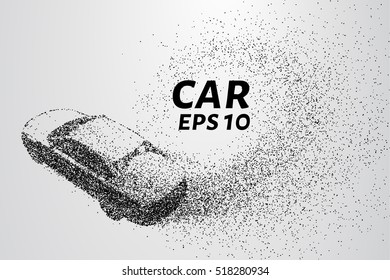 Car from the particles. Car crumbles into small dots and circles