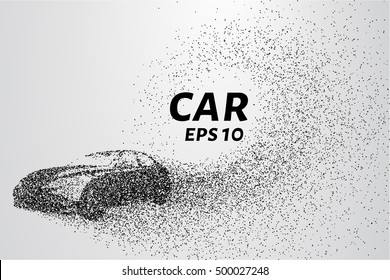 Car from the particles. The car disintegrates to smaller molecules. Vector illustration