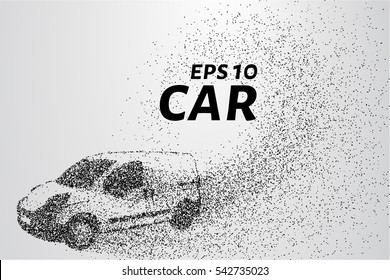 Car from the particles. The car disintegrates to smaller molecules. Vector illustration