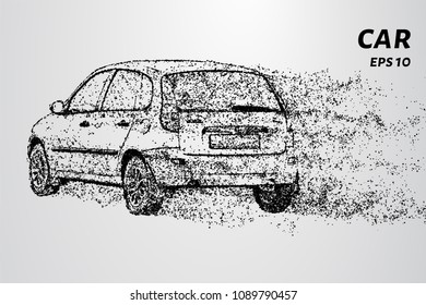Car from the particles. The hatchback rear view consists of dots and circles