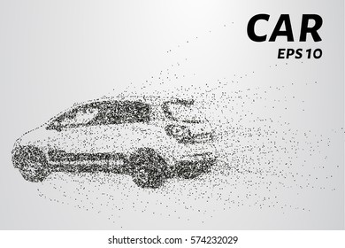 Car from the particles. The silhouette of the car consists of circles and points. Vector illustration.