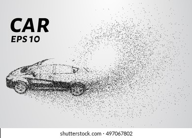 Car from the particles. The vehicle consists of small circles.