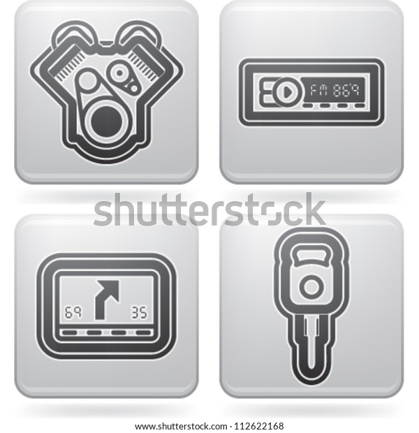 Car parts and accessories, from left
to right: Engine, Car radio, Car navigation, Car
key.
