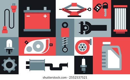 Car parts background vector. Geometric pattern, auto shop, auto service.