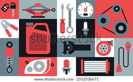 Car parts background vector. Geometric pattern, auto shop, auto service.