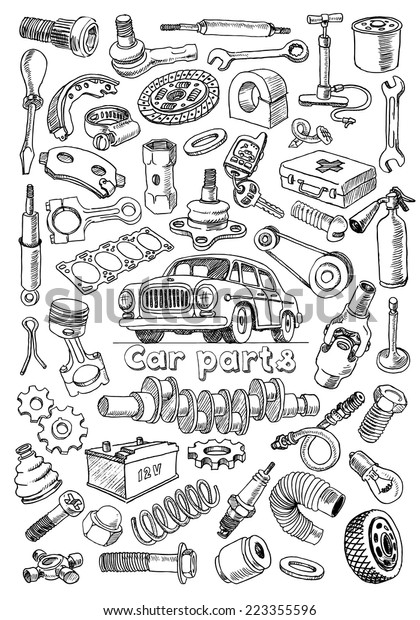 Car Parts Freehand Drawing Style Image Stock Vector (Royalty Free