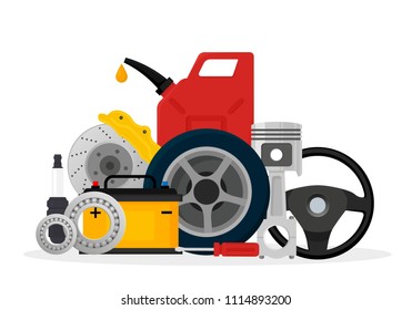 Car parts icon isolated on white background. Set of automobile spares. Vector illustration in flat style. EPS10.