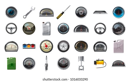 Car parts icon set. Cartoon set of car parts vector icons for web design isolated on white background