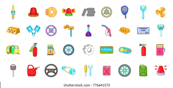 Car parts icon set. Cartoon set of car parts vector icons for web design isolated on white background