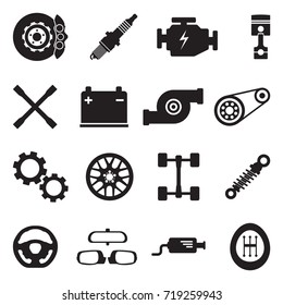 Car Parts Icons. Black Flat Design. Vector Illustration. 