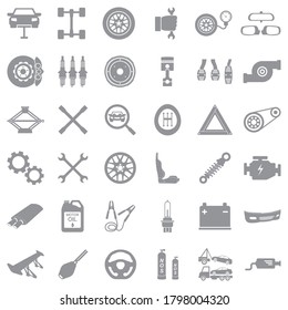 Car Parts Icons. Gray Flat Design. Vector Illustration.