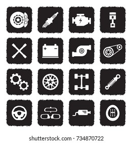 Car Parts Icons. Grunge Black Flat Design. Vector Illustration. 