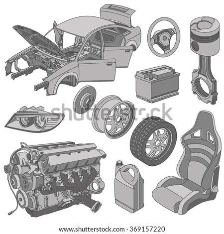 Car Parts Icons Set Isometric Vector Stock Vector (Royalty Free