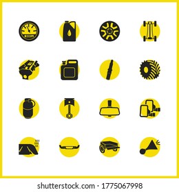 Car parts icons set with car oil, step bumper and car piston elements. Set of car parts icons and measurement concept. Editable vector elements for logo app UI design.