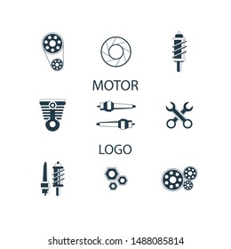 Car Parts Icons Set on White Background. Vector