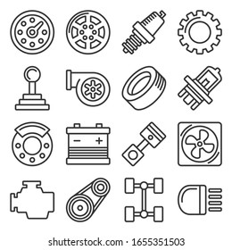 Car Parts Icons Set on White Background. Line Style Vector