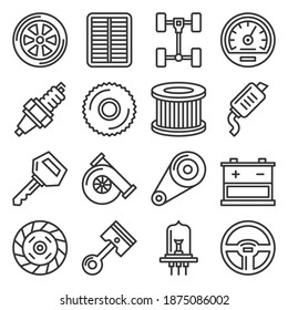 Car Parts Icons Set on White Background. Vector
