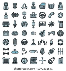 Car parts icons set. Outline set of car parts vector icons for web design isolated on white background