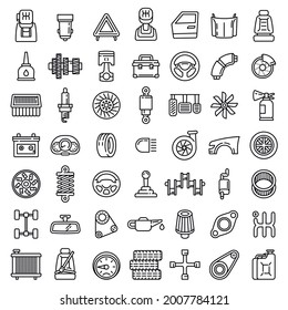 Car parts icons set. Outline set of car parts vector icons for web design isolated on white background