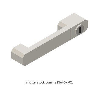 Car parts isometric composition with isolated image of door handle wth key hole on blank background vector illustration