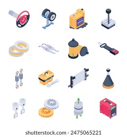  Car Parts Isometric Style Icons
