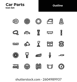 Car parts outline icon set. Car parts bold line icon set.
