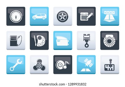 car parts, services and characteristics icons over color background - vector icon set