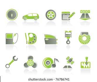 car parts, services and characteristics icons - vector icon set