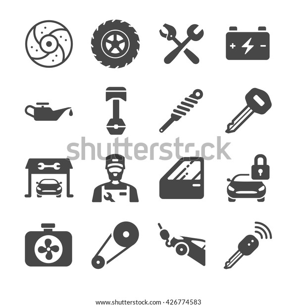 Car\
parts and car services icon set 1. Included the icons as garage,\
mechanic, car, engine, vehicle parts, tire and\
more.