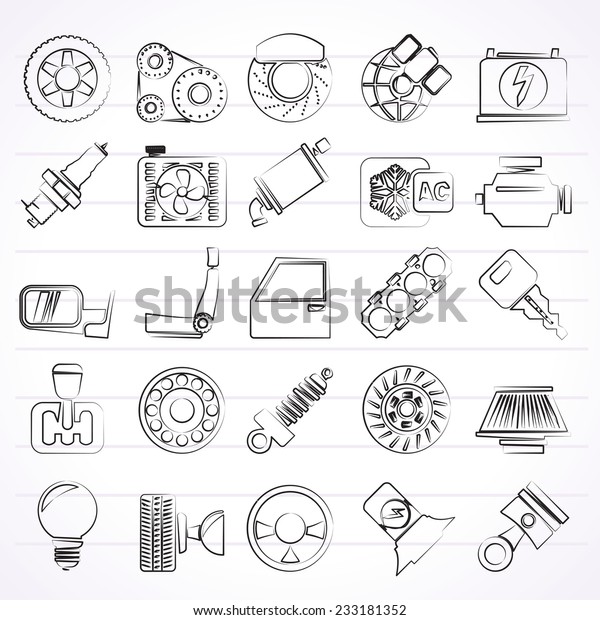 Car parts and\
services icons - vector icon set\
