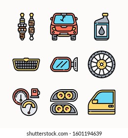 Car parts Set of Color vector icons