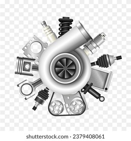 Car parts set. Vector 3D icons isolated on white background.