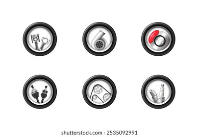 Conjunto de piezas de coche. Vector 3D iconos aislados sobre fondo blanco.