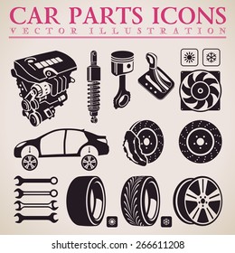 Car parts set. Vector repair car service icons set