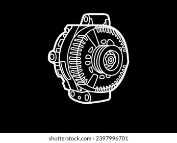 Car Parts Technical Drawing, automobile car machine engine 3D vector. car service elements isolated on white and black background.