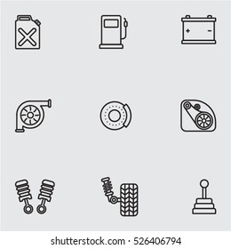 car parts thin line icon set