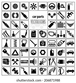 Car parts, tools and accessories. Set of vector icons svg