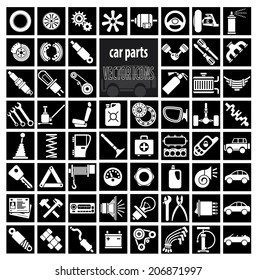 Car parts, tools and accessories. Set of vector icons