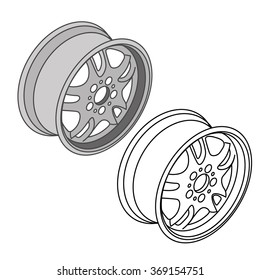 Car Parts Wheel Rims Icons Isometric Vector