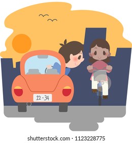 A car passing the bicycle.