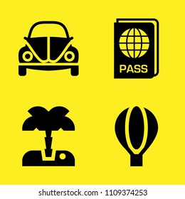 car, passport, hot air balloon and palm tree vector icon set. Sample icons set for web and graphic design