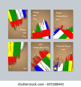 CAR Patriotic Cards for National Day. Expressive Brush Stroke in National Flag Colors on kraft paper background. CAR Patriotic Vector Greeting Card.