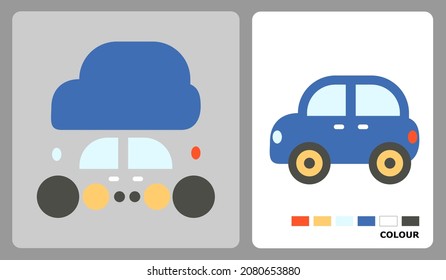 car pattern for kids crafts or paper crafts. Vector illustration of blue car puzzle. cut and glue patterns for children's crafts.