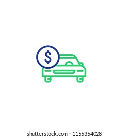 Car payment, front view, transportation cost, buy and sell services, vector mono line icon