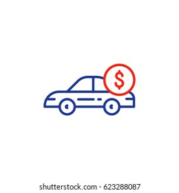 Car payment, transportation cost, buy and sell services, vector mono line icon