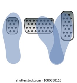 Car pedals. Gas, clutch and brake. Vector illustration. The scheme of location of the feet.