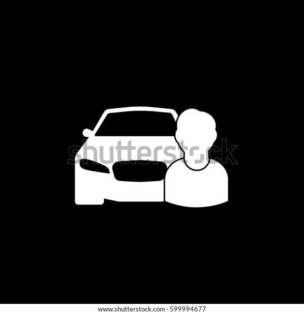 Car And\
Person Driver Flat Icon On Black\
Background