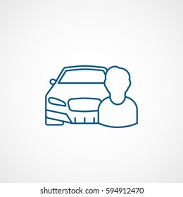 Car And Person User Driver Blue Line Icon On White Background